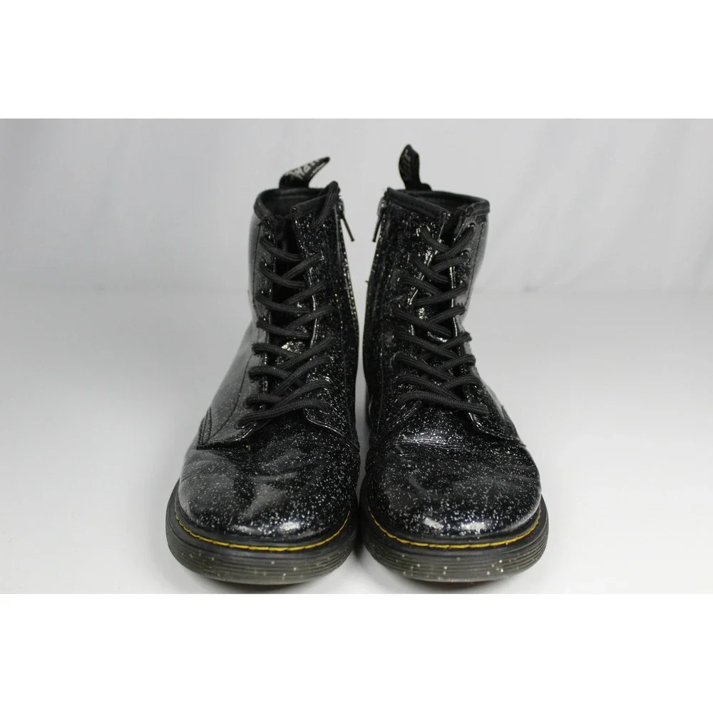 Dr. Martens Delaney Black Glitter Patent Boots Lace Up Side Zip Kids Shoes